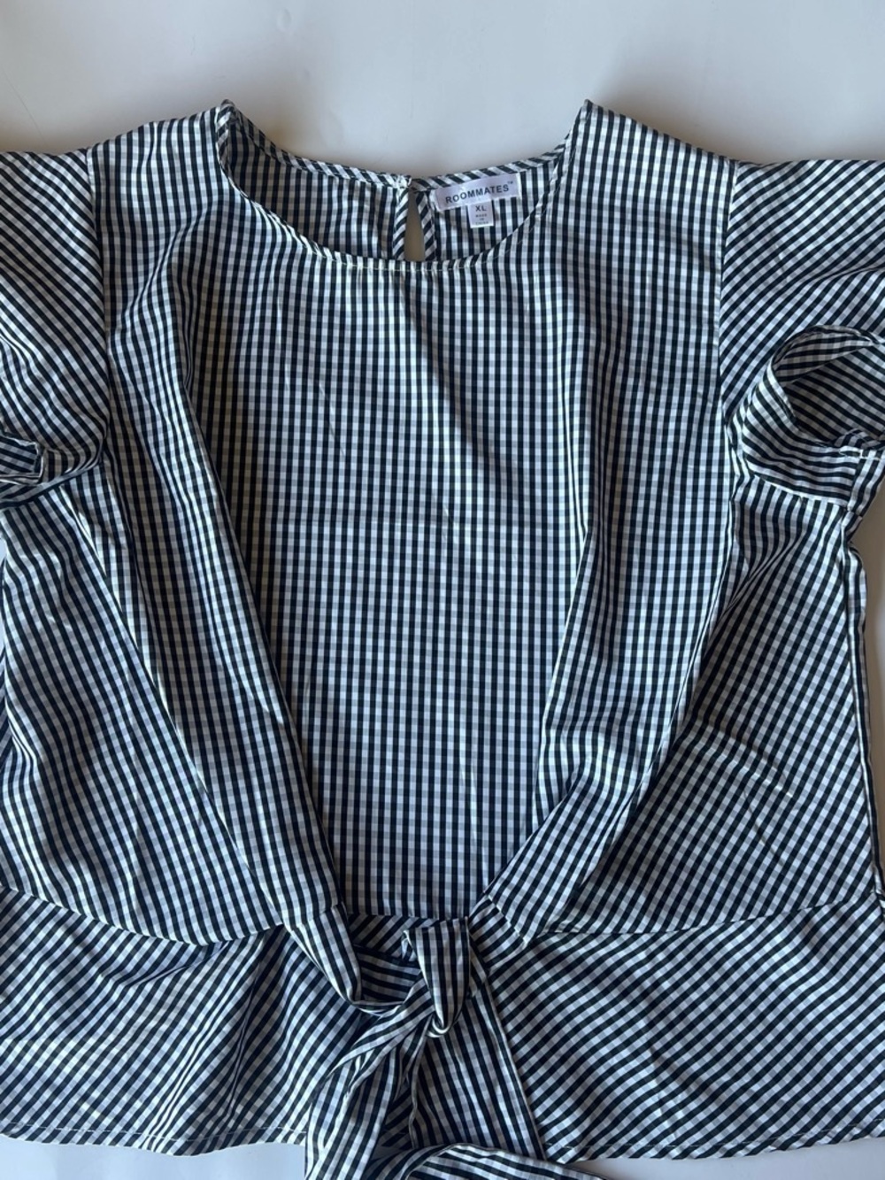 Roommates Black & White Gingham Tie-Front Blouse